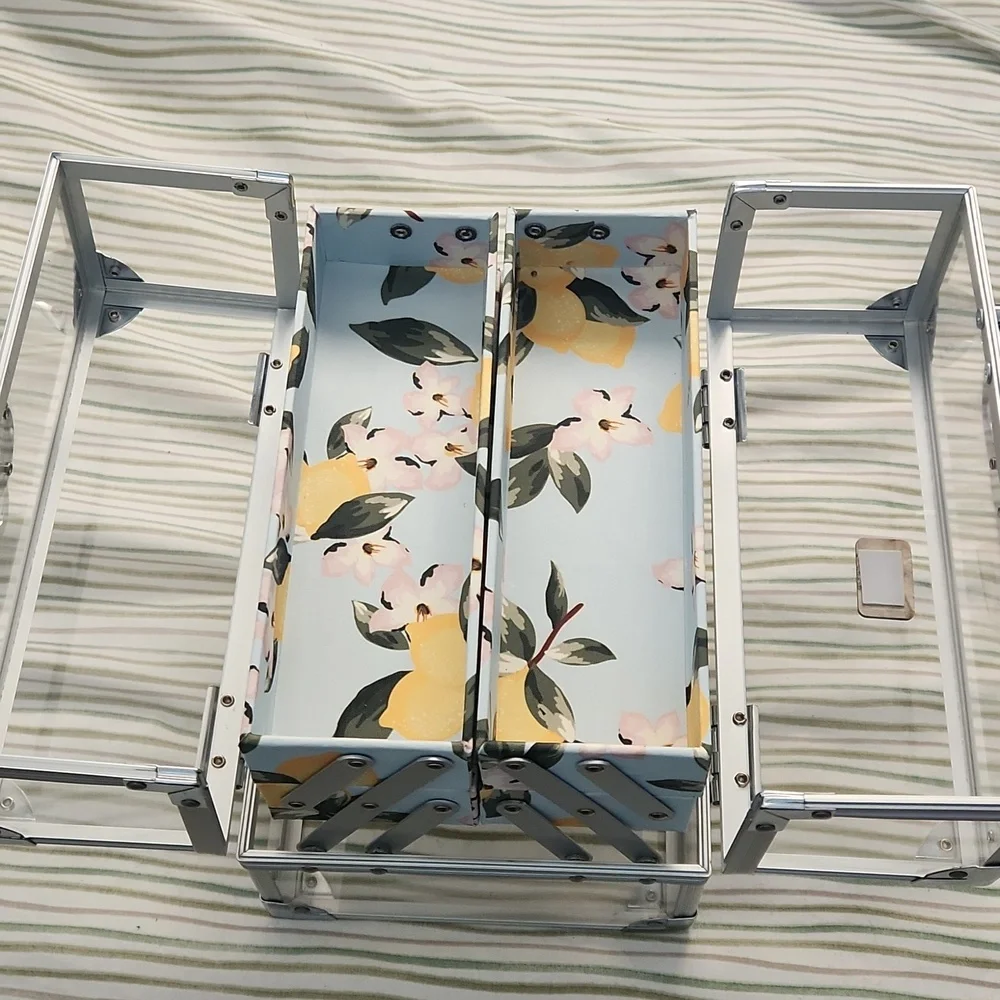 Clear Glass Metal Cosmetic Storage Box Traing Case